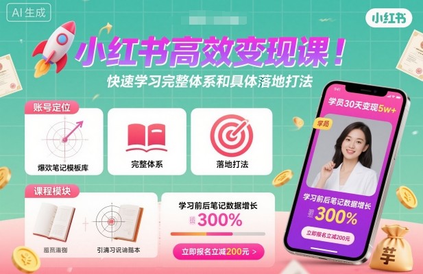 小红书高效变现课，快速学习小红书完整体系和具体落地打法-87创业网