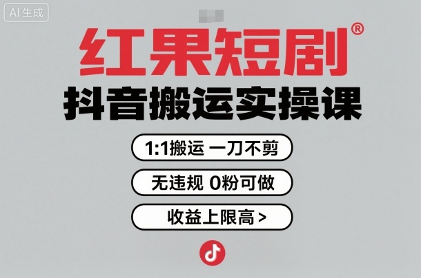 红果短剧拉新之抖音搬运实操课，1：1搬运，一刀不剪，无违规，0粉可做，收益上限高-87创业网