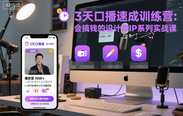 3天口播速成训练营，会搞钱的设计师IP系列实战课-87创业网