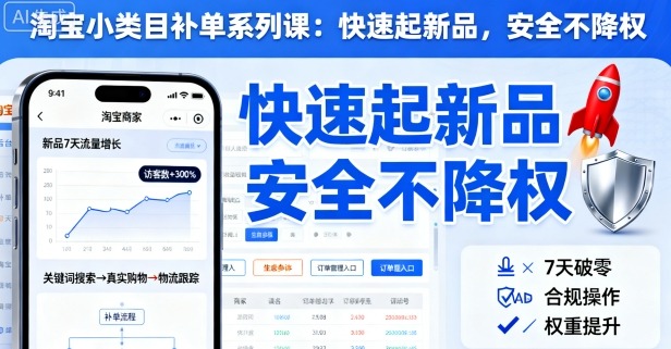 淘宝小类目补单系列课，快速起新品，安全不降权-87创业网
