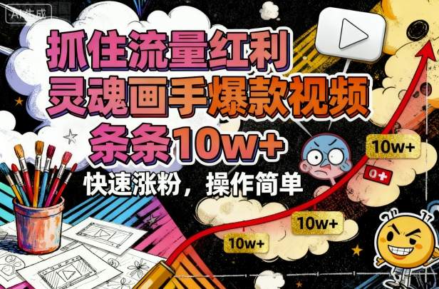 抓住流量红利，灵魂画手爆款视频，条条10w+，快速涨粉，操作简单-87创业网