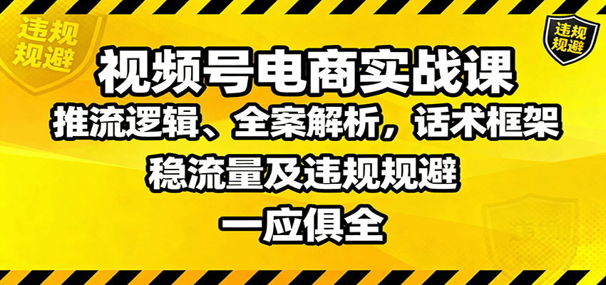 视频号电商实战课：推流逻辑、全案解析，话术框架，稳流量及违规规避等-87创业网