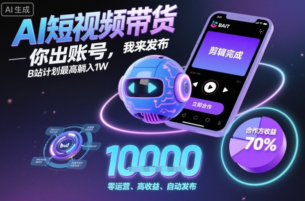AI短视频带货，你出账号，我来发布，B站计划最高躺入1W【揭秘】-87创业网