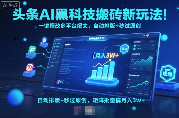 头条AI黑科技搬砖新玩法！一键爆改多平台爆文，自动排版+秒过原创，矩阵批量搞月入3w+【揭秘】-87创业网