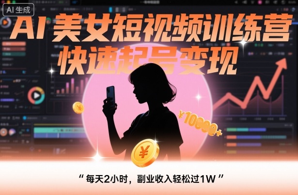 AI美女短视频训练营，快速起号变现，每天2小时，副业收入轻松过1W-87创业网