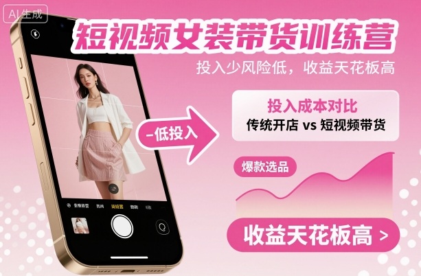 短视频女装带货训练营，投入少风险低，收益天花板高-87创业网