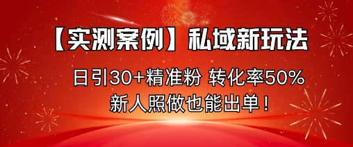 【实测案例】私域新玩法，日引30+精准粉，转化率50%，新人照做也能出单！-87创业网