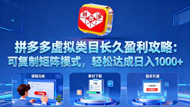 拼多多虚拟类目长久盈利攻略：可复制矩阵模式，轻松达成日入 1000+-87创业网