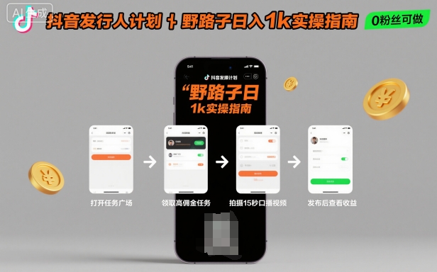 抖音发行人计划全新野路子玩法，随时随地，只要有手机，就能操作，日入1k+【揭秘】-87创业网