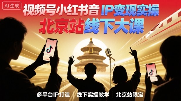 视频号小红书抖音IP变现实操北京站线下大课，40+行业短视频高变现姿势，100+IP高变现实操技术-87创业网