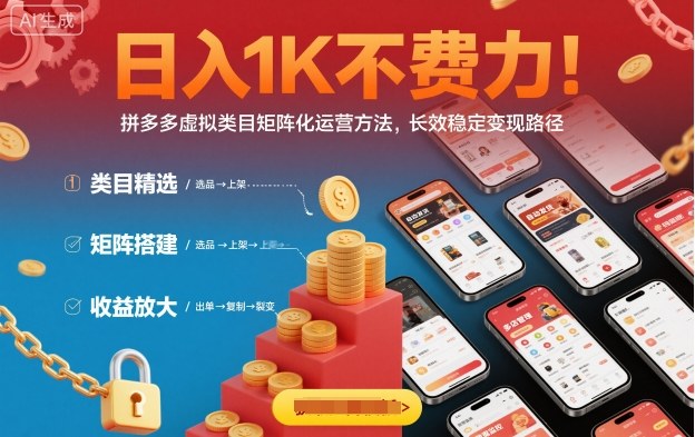 日入1K不费力！拼多多虚拟类目矩阵化运营方法，长效稳定变现路径-87创业网