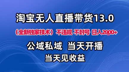 淘宝无人直播13.0，公域私域技术，不封号，不违规布局下半年旺季赛道，日入1K+(独家技术)【揭秘】-87创业网