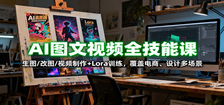 AI图文视频全技能课：生图/改图/视频制作+Lora训练，覆盖电商 、设计多场景-87创业网