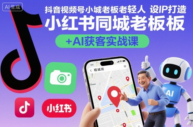 抖音视频号小红书同城老板轻人设IP打造+AI获客实战课，人设打造-算法拆解-拍摄剪辑-内容运营-AI创作-87创业网