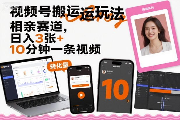 视频号搬运玩法，相亲赛道，日入3张+，10分钟一条视频-87创业网