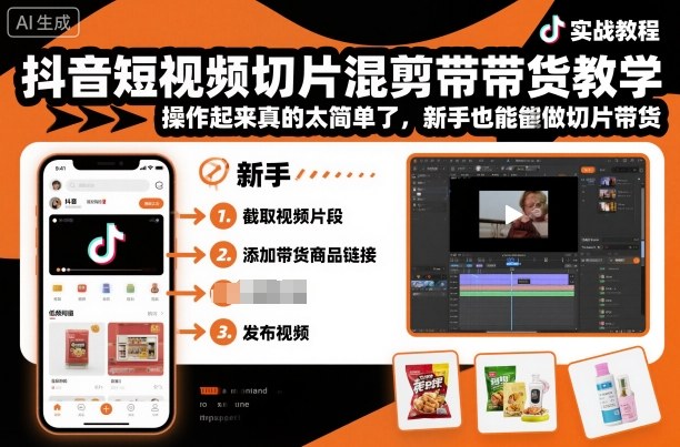 抖音短视频切片混剪带货教学，操作起来真的太简单了，新手也能做切片带货-87创业网