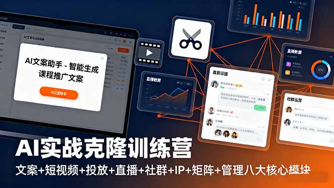 AI实战克隆训练营：文案+短视频+投放+直播+社群+IP+矩阵+管理八大核心模块-87创业网