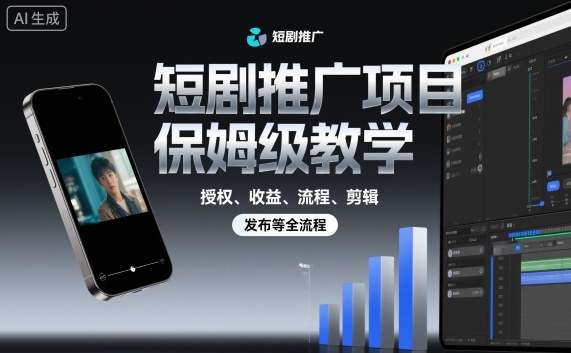 短剧推广项目保姆级教学，授权、收益、流程、剪辑，发布等全流程-87创业网