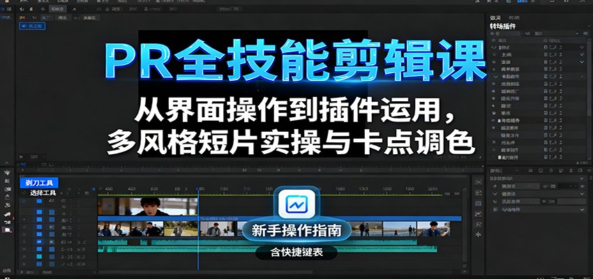 PR全技能剪辑课：从界面操作到插件运用，多风格短片实操与卡点调色-87创业网