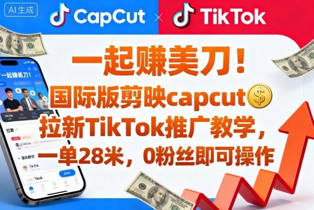 一起賺美刀！国际版剪映capcut拉新TikTok推广教学，一单28米，0粉丝即可操作(附推广入口和教学)-87创业网