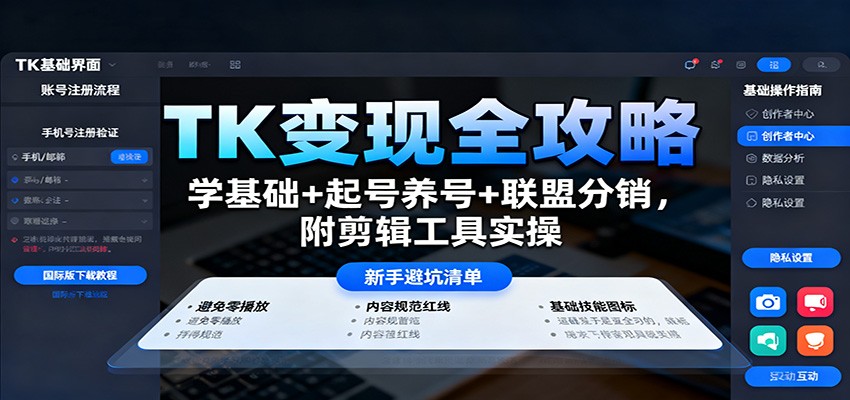 TK变现全攻略：学基础+起号养号+联盟分销，附剪辑工具实操-87创业网