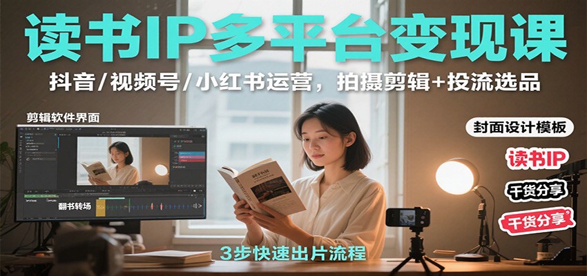 读书IP多平台变现课：抖音/视频号/小红书运营，拍摄剪辑+投流选品-87创业网