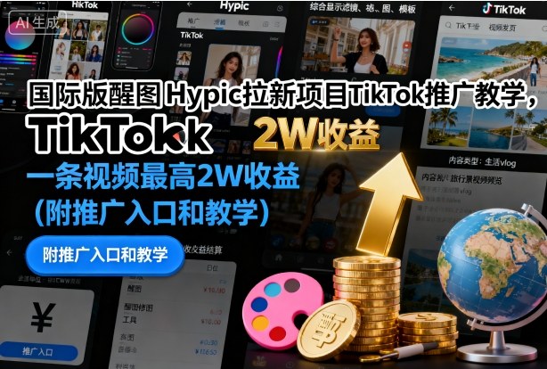 国际版醒图Hypic拉新项目TikTok推广教学，一条视频最高2W收益(附推广入口和教学)-87创业网