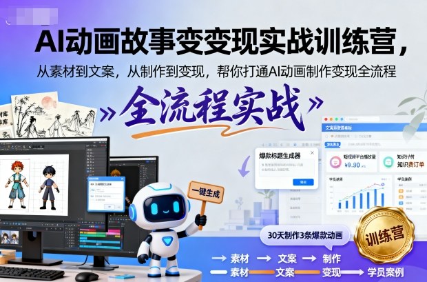 AI动画故事变现实战训练营，从素材到文案，从制作到变现，帮你打通AI动画制作变现全流程-87创业网