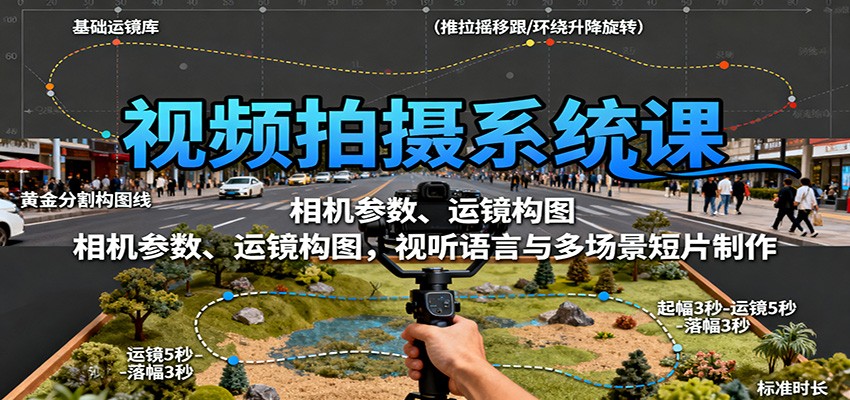 视频拍摄系统课：相机参数、运镜构图，视听语言与多场景短片制作-87创业网