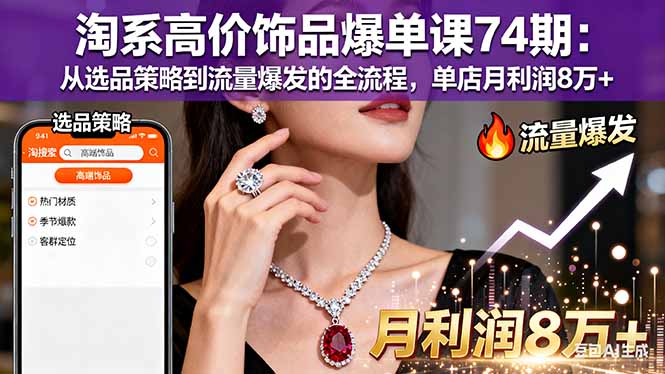 淘系高价饰品爆单课74期：从选品策略到流量爆发的全流程，单店月利润8万+-87创业网