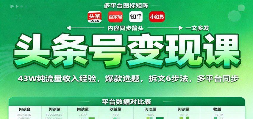 头条号变现课：43W纯流量收入经验，爆款选题，拆文6步法，多平台同步-87创业网