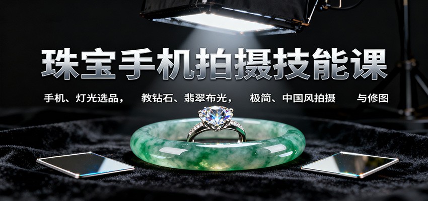 珠宝手机拍摄技能课:手机、 灯光选品，教钻石、翡翠布光，极简、中国风拍摄与修图-87创业网