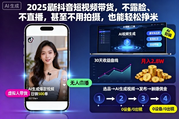 2025最新抖音短视频带货，不露脸、不直播，甚至不用拍摄，也能轻松挣米-87创业网