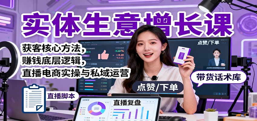 实体生意增长课：获客核心方法，赚钱底层逻辑，直播电商实操与私域运营-87创业网