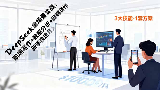 DeepSeek全场景实战：职场写作+数据分析+自媒体创作，新手快速月入过万-87创业网