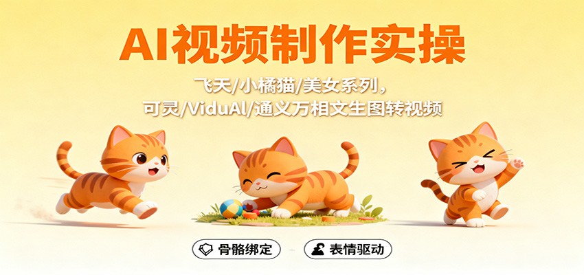 AI视频制作实操，飞天/小橘猫/美女系列，可灵/ViduAl/通义万相文生图转视频-87创业网