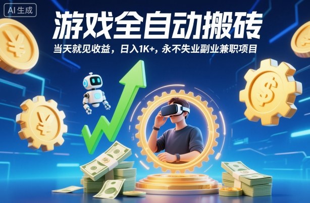 游戏全自动搬砖，当天就见收益，日入1K+，永不失业副业兼职项目【揭秘】-87创业网