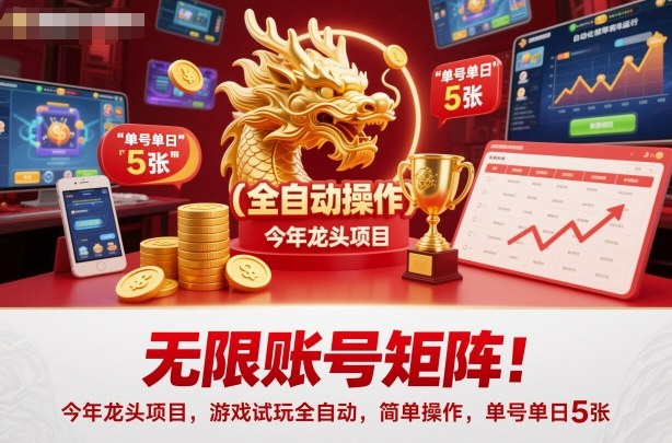 无限账号矩阵！今年龙头项目，游戏试玩全自动，简单操作，单号单日5张【揭秘】-87创业网