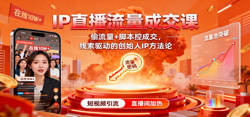 IP直播流量成交课：偷流量+脚本控成交，线索驱动的创始人IP方法论-87创业网