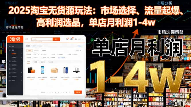 2025淘宝无货源玩法：市场选择、流量起爆、高利润选品，单店月利润1-4w-87创业网