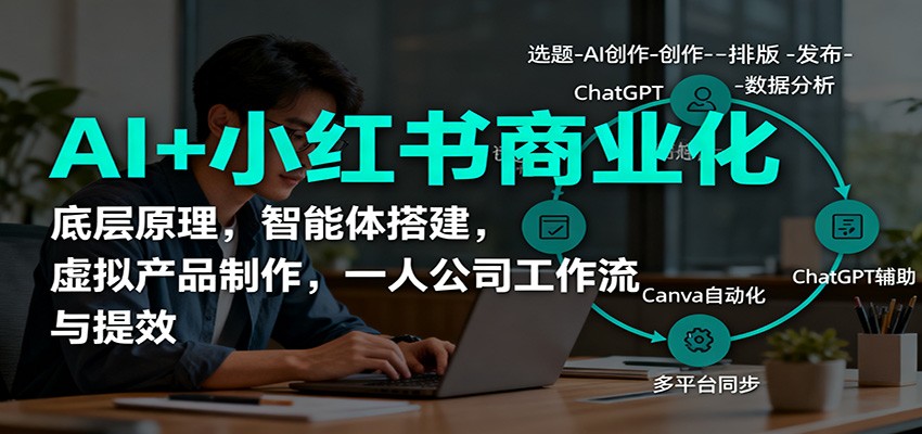 AI+小红书商业化，底层原理，智能体搭建，虚拟产品制作，一人公司工作流与提效-87创业网