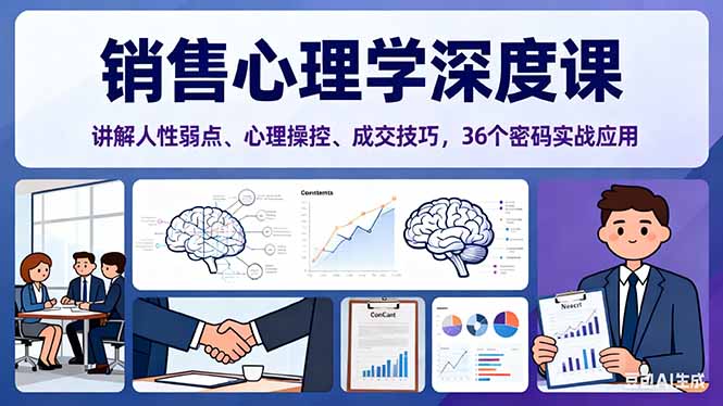 销售心理学深度课，讲解人性弱点、心理操控、成交技巧，36个密码实战应用-87创业网