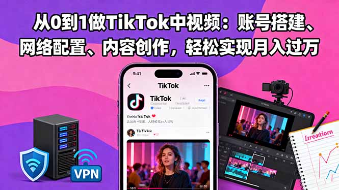 从0到1做TikTok中视频：账号搭建、网络配置、内容创作，轻松实现月入过万-87创业网