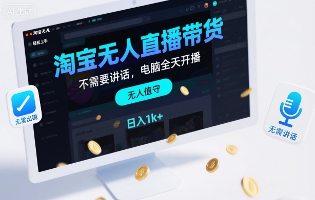 淘宝无人直播带货，不需要出镜，不需要讲话，电脑全天开播，轻松上手，日入1k+【揭秘】-87创业网