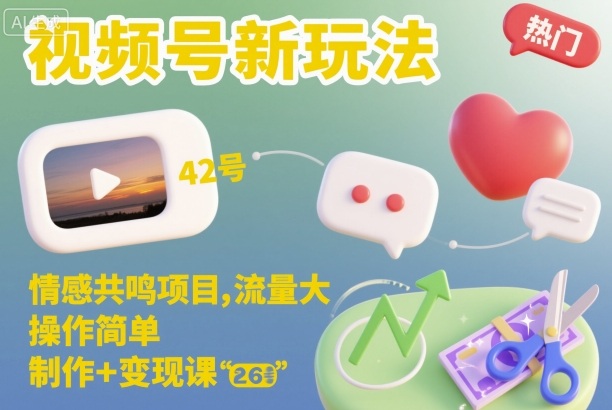 视频号新玩法，情感共鸣项目，流量大，操作简单，制作+变现课-87创业网
