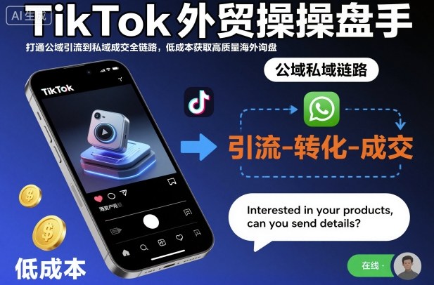 TikTok外贸操盘手，打通公域引流到私域成交全链路，低成本获取高质量海外询盘-87创业网