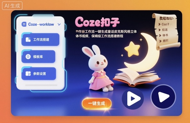 Coze扣子工作流一键生成童话皮克斯风格立体书视频，保姆级工作流搭建教程-87创业网