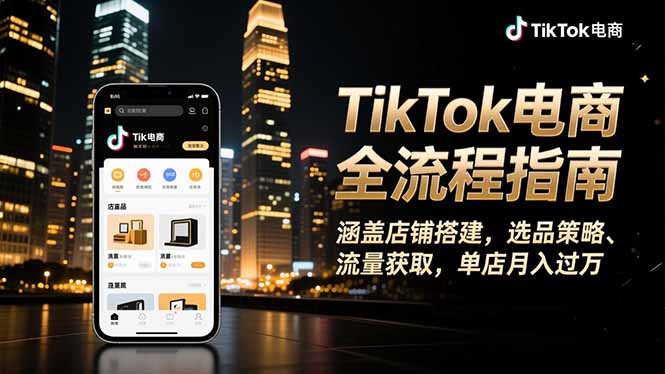 TikTok电商全流程指南，涵盖店铺搭建、选品策略、流量获取，单店月入过万-87创业网