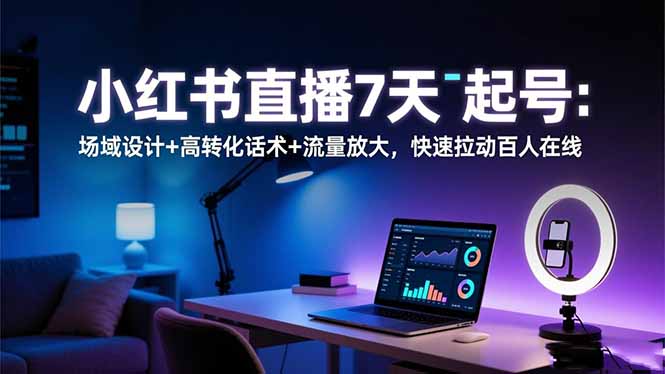 小红书直播7天起号：场域设计+高转化话术+流量放大，快速拉动百人在线-87创业网