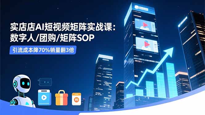 实体店AI短视频矩阵实战课：数字人/团购/矩阵SOP，引流成本降70%销量翻3倍-87创业网